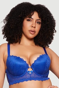 Plus Scalloped Floral Lace Caged Longline Bra