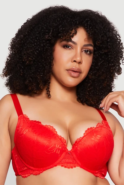Plus Charm Detail Scalloped Hem Plunge Bra