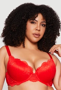 Plus Charm Detail Scalloped Hem Plunge Bra