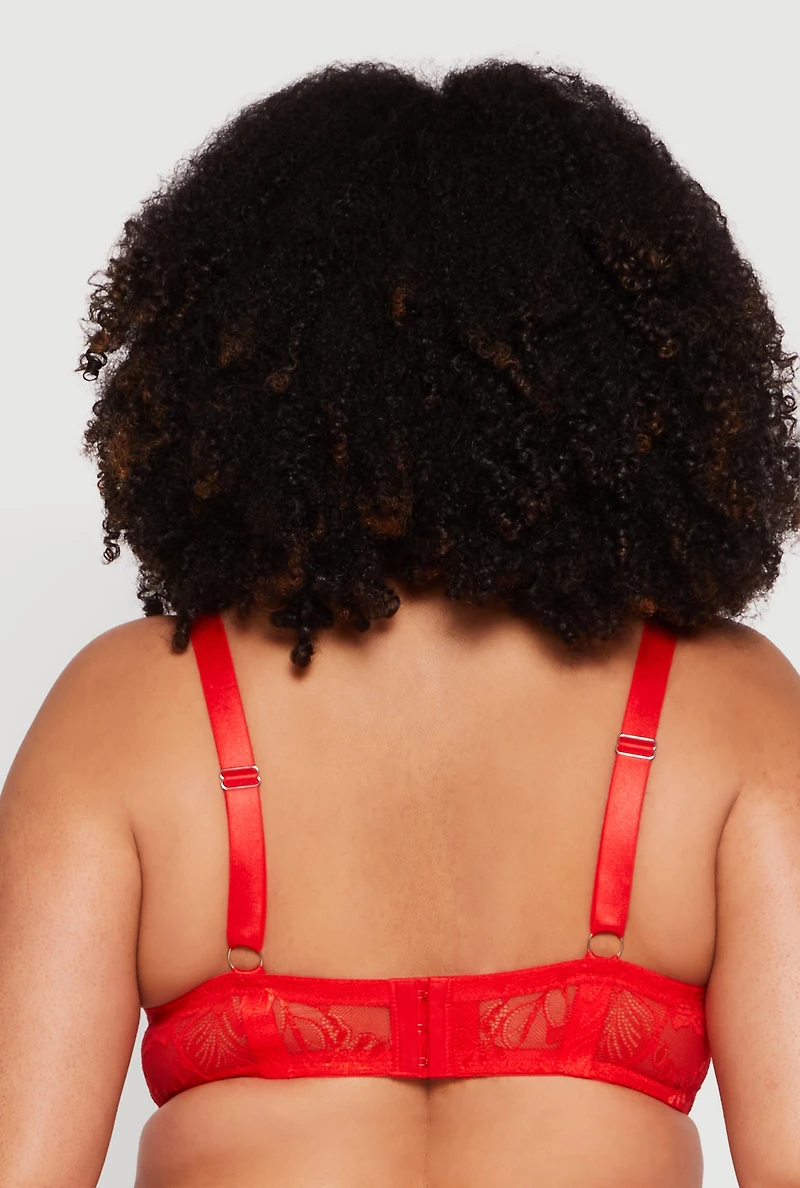 Plus Charm Detail Scalloped Hem Plunge Bra