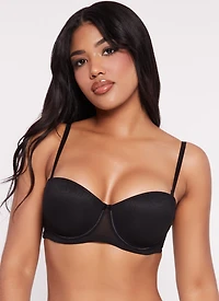 Womens Solid Mesh Balconette Bra | Converts to Strapless, Black, Size 34D