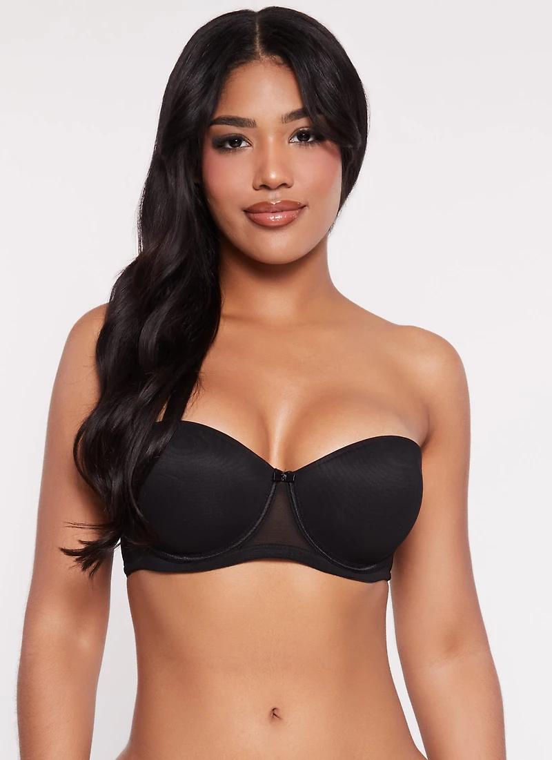 Womens Solid Mesh Balconette Bra | Converts to Strapless, Black, Size 34D