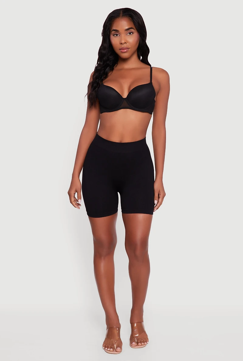 Womens Mesh Solid Plunge Bra with Adjustable Straps, Black,