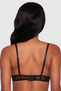 Womens Mesh Solid Plunge Bra with Adjustable Straps, Black,