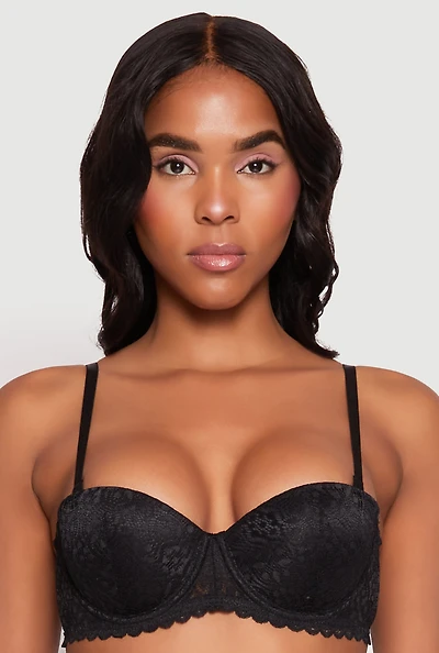 Womens Floral Lace Convertible Push Up Balconette Bra, Black, Size 36C