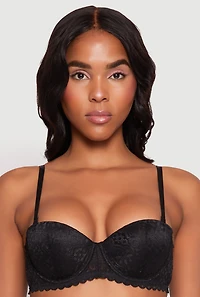 Womens Floral Lace Convertible Push Up Balconette Bra, Black, Size 36C
