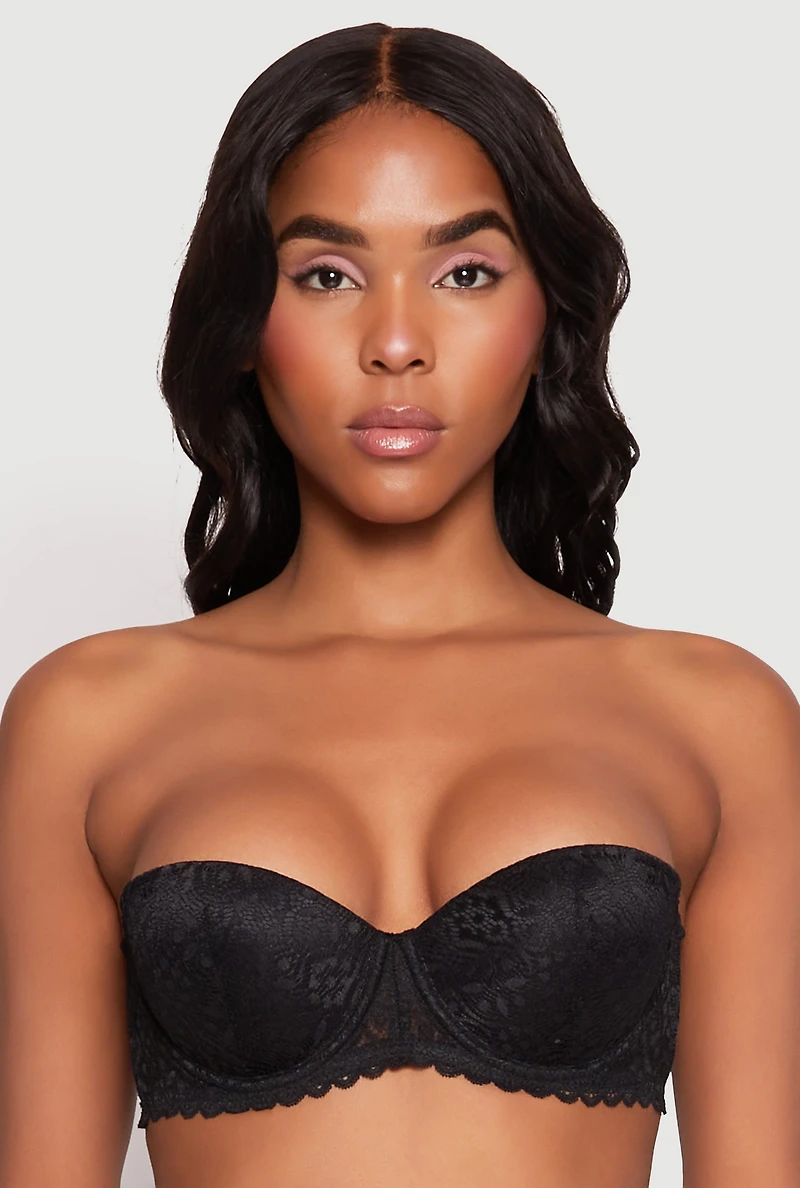 Womens Floral Lace Convertible Push Up Balconette Bra, Black, Size 34B