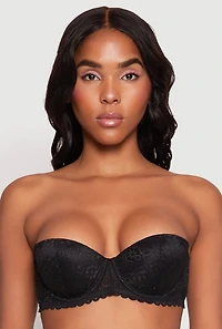 Womens Floral Lace Convertible Push Up Balconette Bra, Black, Size 36B