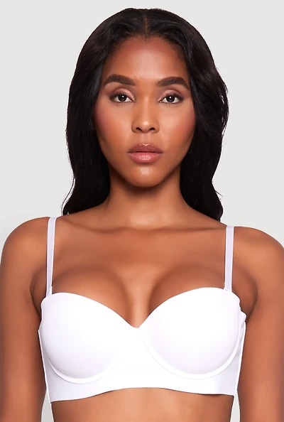 Womens Adjustable Strap Padded Push Up Balconette Bra, White,