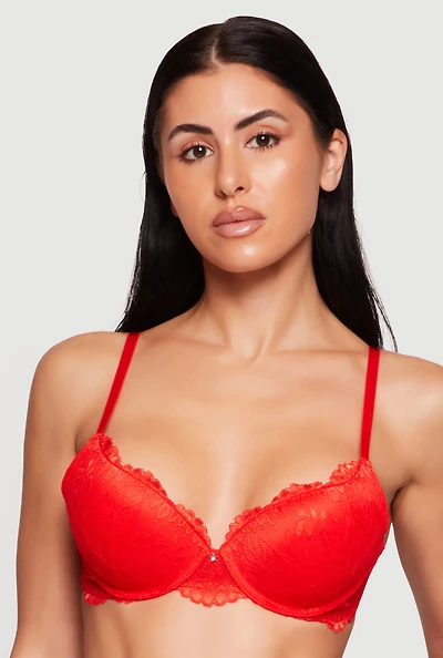 Charm Detail Scalloped Hem Plunge Bra