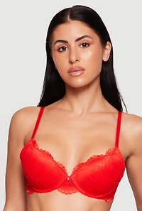 Charm Detail Scalloped Hem Plunge Bra