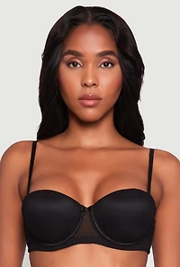 Womens Mesh Solid Convertible Balconette Bra, Black,