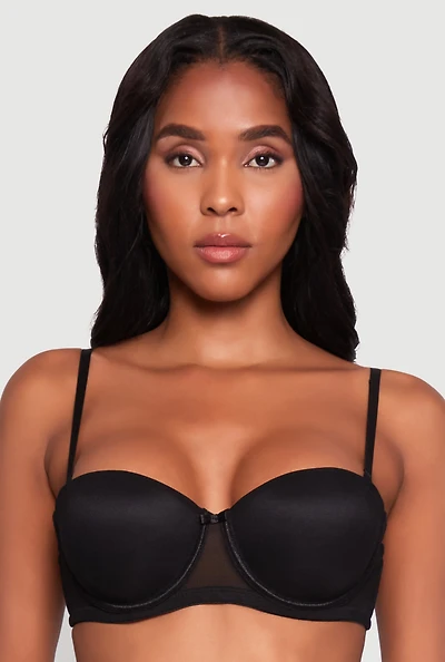 Womens Mesh Solid Convertible Balconette Bra, Black, Size 36D