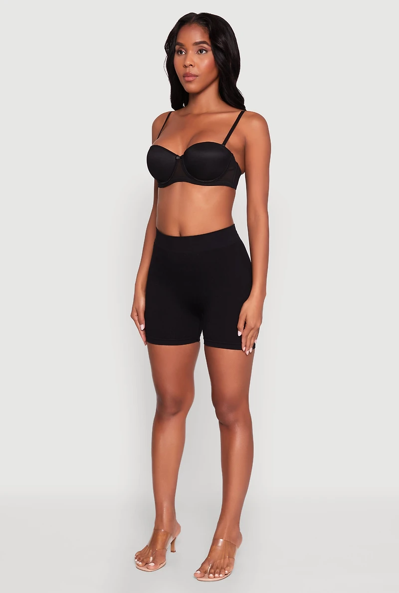 Womens Mesh Solid Convertible Balconette Bra, Black,