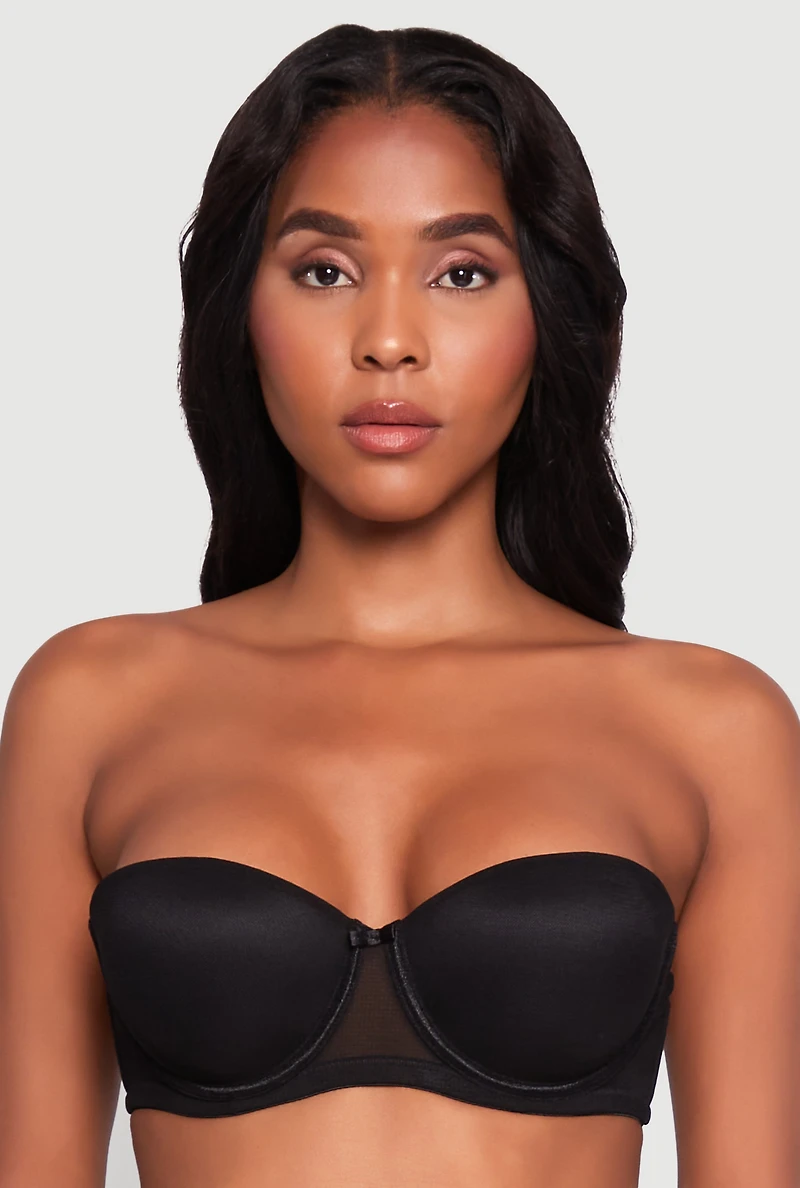 Womens Mesh Solid Convertible Balconette Bra, Black,