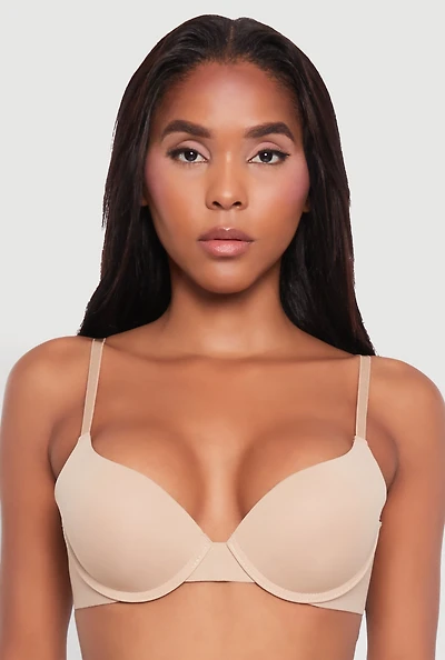 Womens Trendy Seamless Adjustable Strap Padded Push Up Bra, Beige, Size 34D
