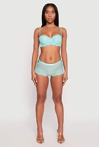 Womens Floral Patterned Lace Balconette Bra | Converts to Strapless, Green,