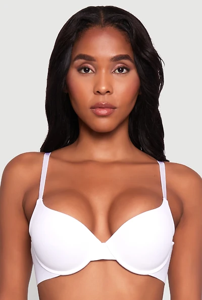 Womens Laser Cut Plunge Bra with Adjustable Straps, White,