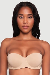 Womens Stylish Padded Push Up Balconette Bra with Clear Back Straps, Beige, Size 36C