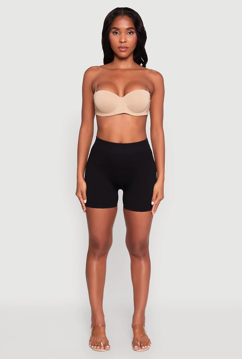 Womens Stylish Padded Push Up Balconette Bra with Clear Back Straps, Beige, Size 36C