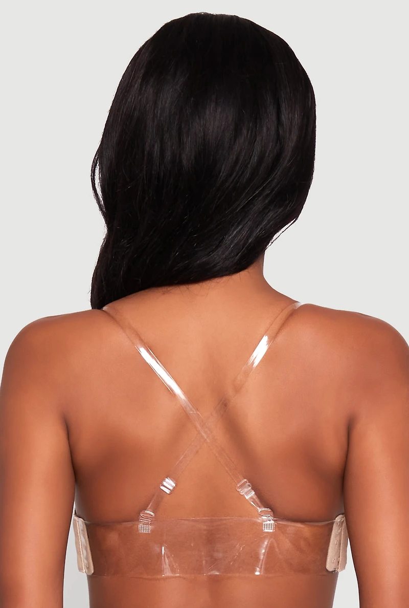 Stylish Padded Push Up Balconette Bra with Clear Back Straps