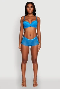 Womens Trendy Scalloped Floral Lace Bra with Adjustable Straps, Blue, Size 34C