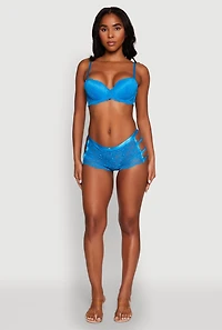 Womens Trendy Scalloped Floral Lace Bra with Adjustable Straps, Blue, Size 34D