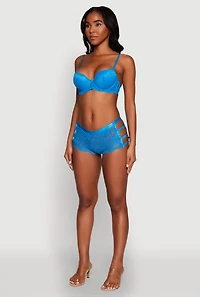 Womens Trendy Scalloped Floral Lace Bra with Adjustable Straps, Blue, Size 34D