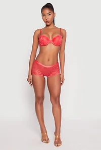 Womens Caged Sides Lace Push Up Plunge Bra, Red,