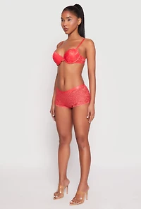 Womens Caged Sides Lace Push Up Plunge Bra, Red,