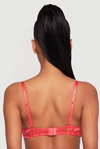 Womens Caged Sides Lace Push Up Plunge Bra, Red,