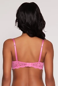Womens Lace Floral Balconette Bra | Converts to Strapless, Pink, Size 34D