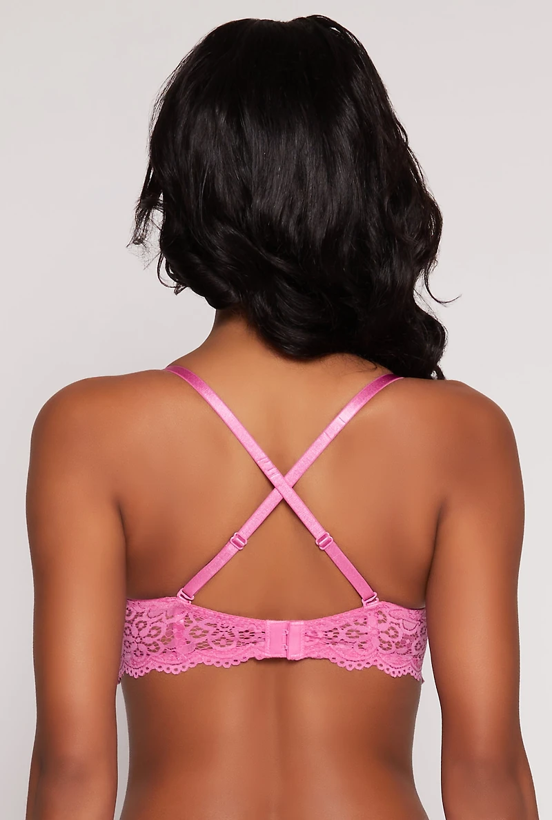 Womens Lace Floral Balconette Bra | Converts to Strapless, Pink, Size 34D