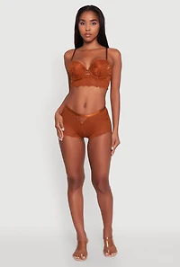 Womens Floral Lace Caged Front Longline Push Up Bra, Brown, Size 34B