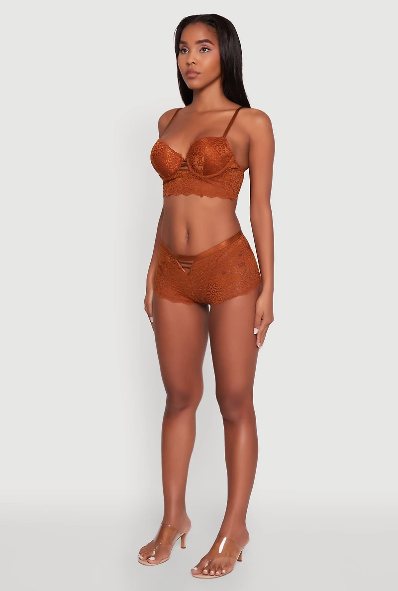 Floral Lace Caged Front Longline Push Up Bra