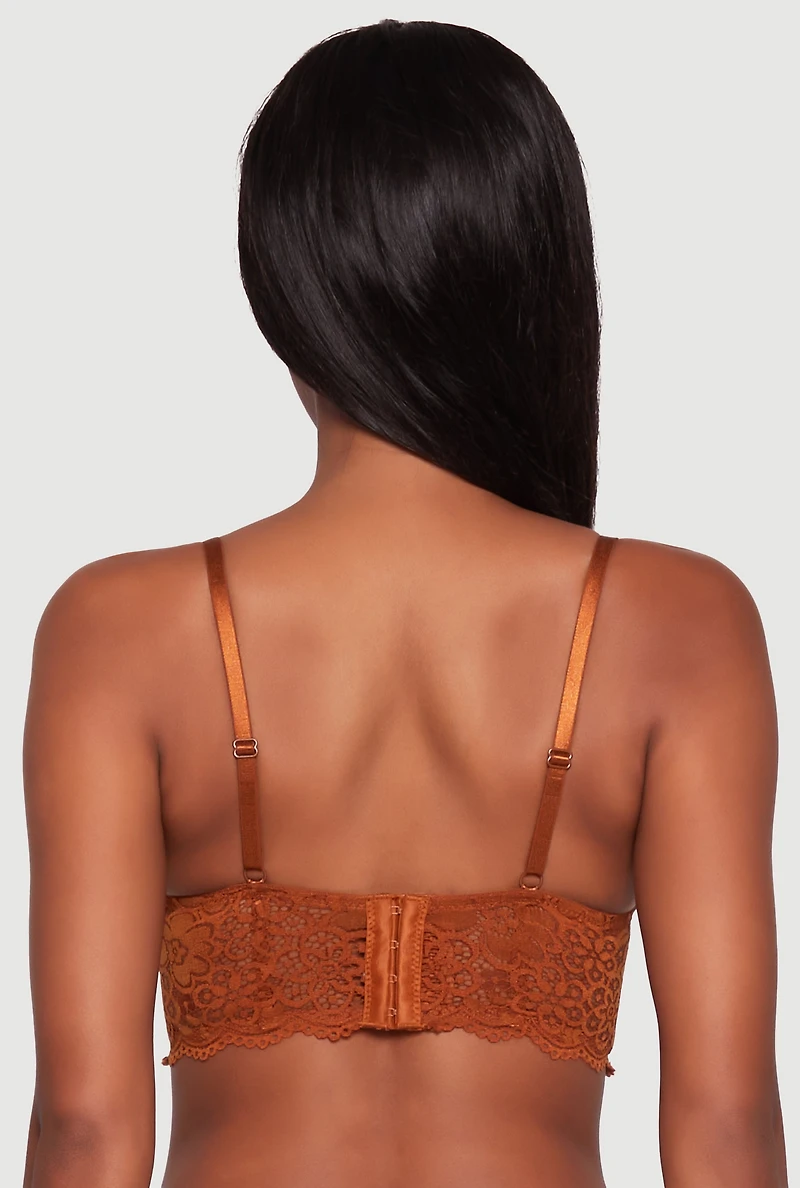 Womens Floral Lace Caged Front Longline Push Up Bra, Brown, Size 34B