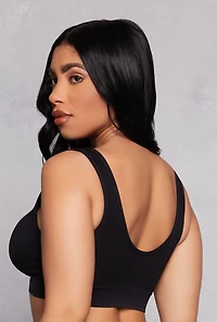 Womens Ribbed Knit Sports Bra, Black,