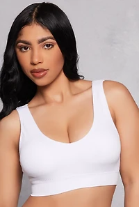 Womens Ribbed Knit Solid Sports Bra, White, Size M