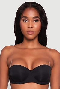 Womens Elegant Padded Push Up Balconette Bra with Clear Back Strap, Black, Size 36D
