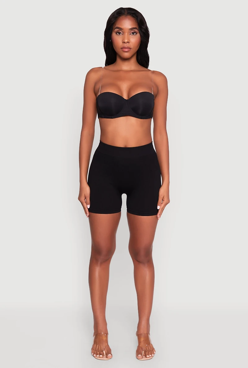 Womens Elegant Padded Push Up Balconette Bra with Clear Back Strap, Black, Size 34C