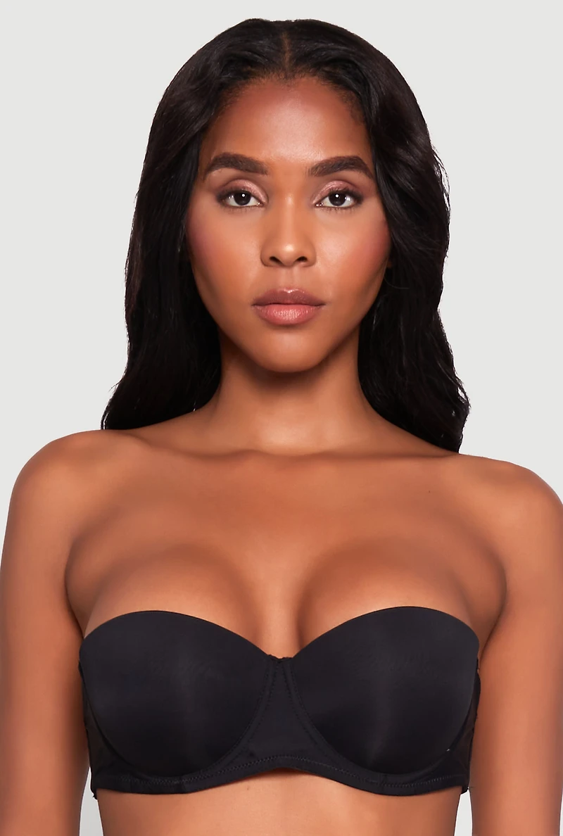 Womens Elegant Padded Push Up Balconette Bra with Clear Back Strap, Black, Size 34C