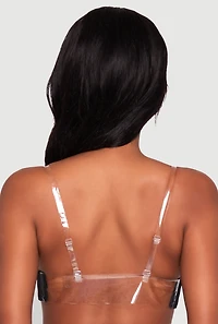 Womens Elegant Padded Push Up Balconette Bra with Clear Back Strap, Black, Size 36D