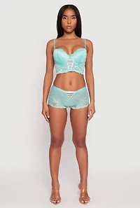 Womens Floral Lace Caged Front Plunge Longline Bra, Green,