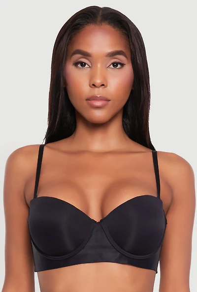 Womens Laser Cut Padded Balconette Bra | Converts to Strapless, Black,