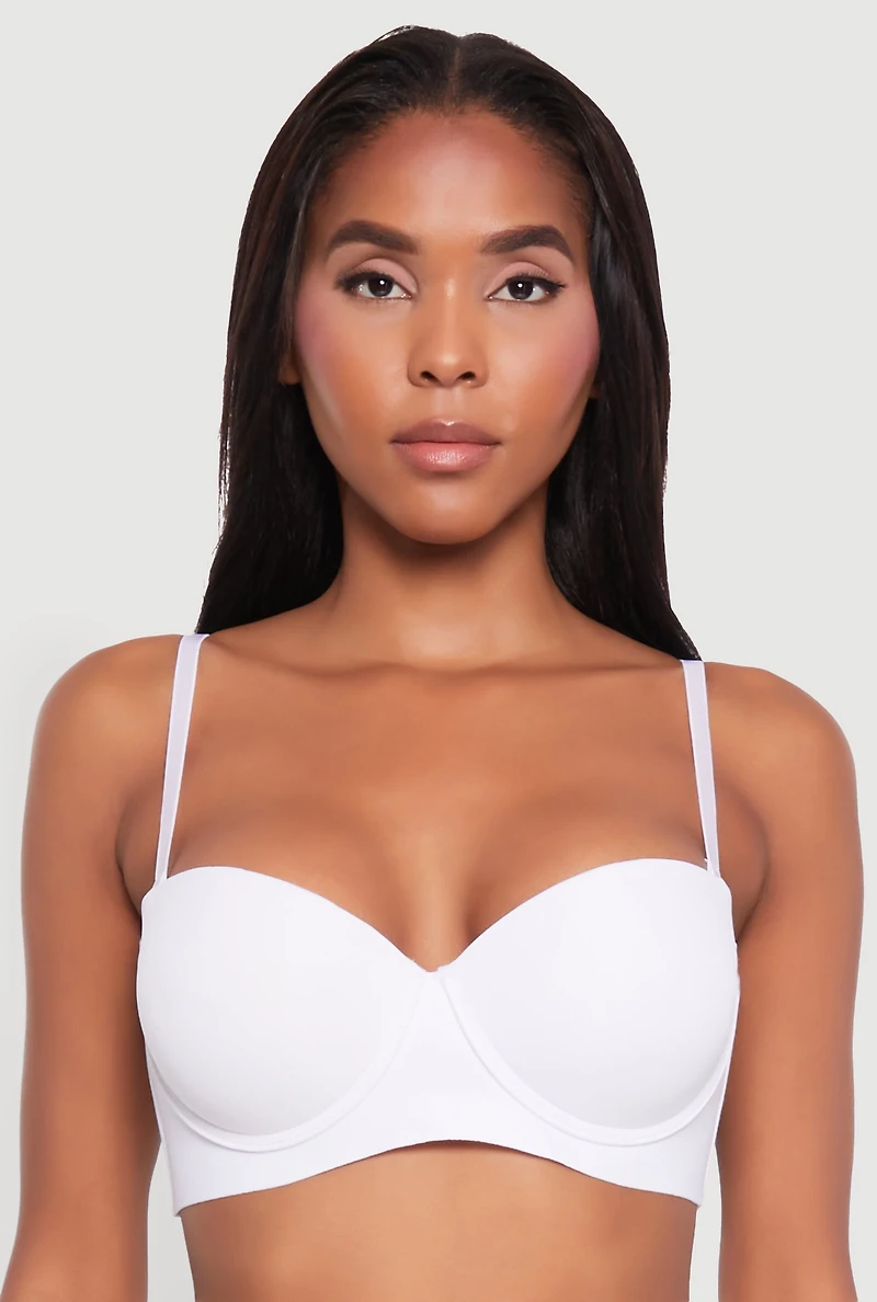 Womens Stylish Padded Push Up Balconette Bra | Convertible to Strapless, White, Size 36D