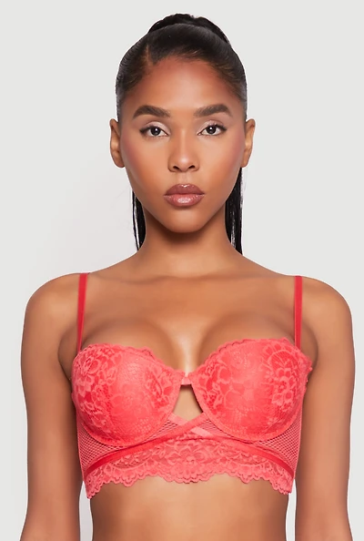 Womens Caged Convertible Longline Lace Balconette Bra, Red, Size 36C