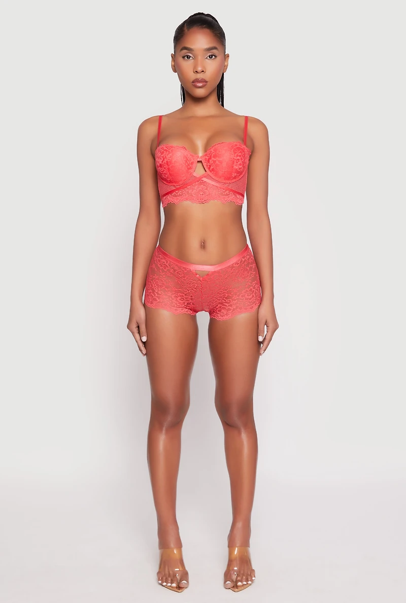Womens Caged Convertible Longline Lace Balconette Bra, Red, Size 34C