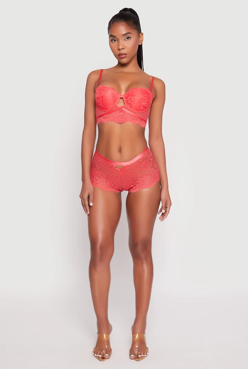 Womens Caged Convertible Longline Lace Balconette Bra, Red, Size 36D