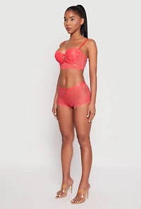 Womens Caged Convertible Longline Lace Balconette Bra, Red, Size 36B