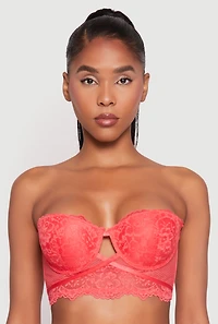 Womens Caged Convertible Longline Lace Balconette Bra, Red, Size 36B